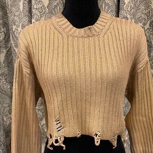 Zara gold, metallic foil, distressed cropped sweater NWOT